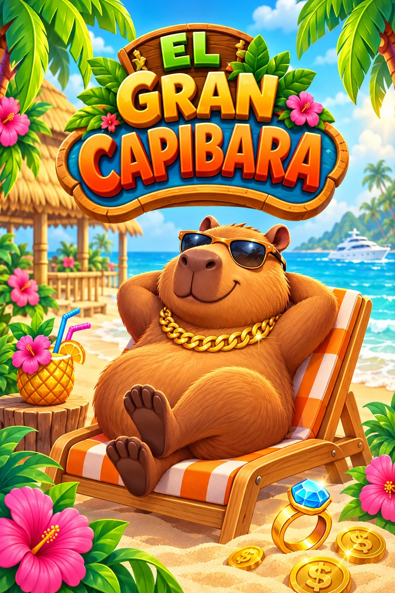 El Gran Capibara descansa con gafas de sol en una playa tropical